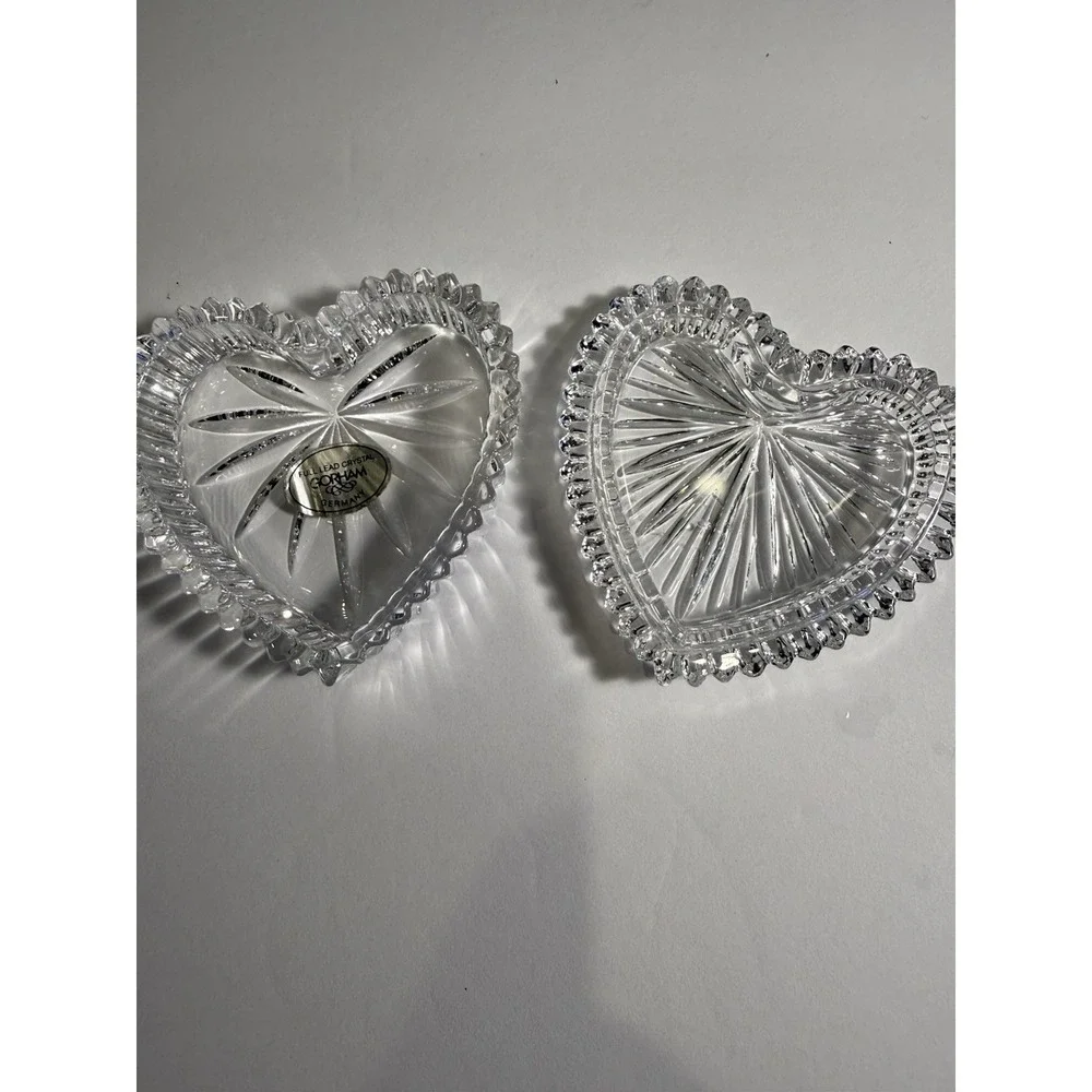 Gorham Full Lead Crystal Heart Ring Box Trinket Jewelry Box Germany 2.5